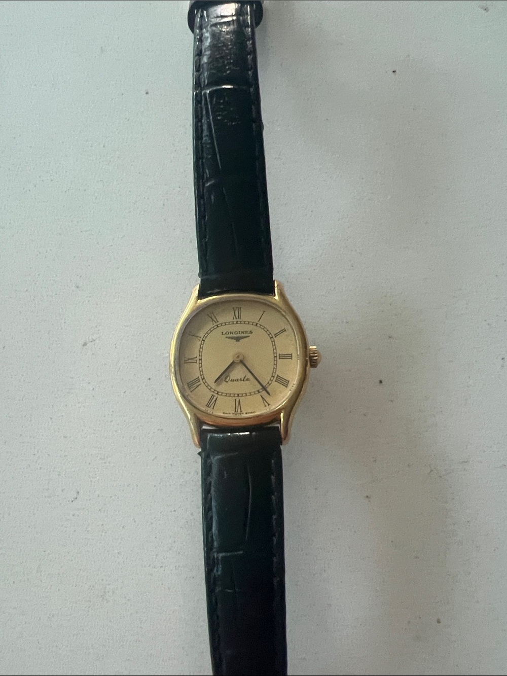 Longines Gold Case Watch with Black Leather Strap
